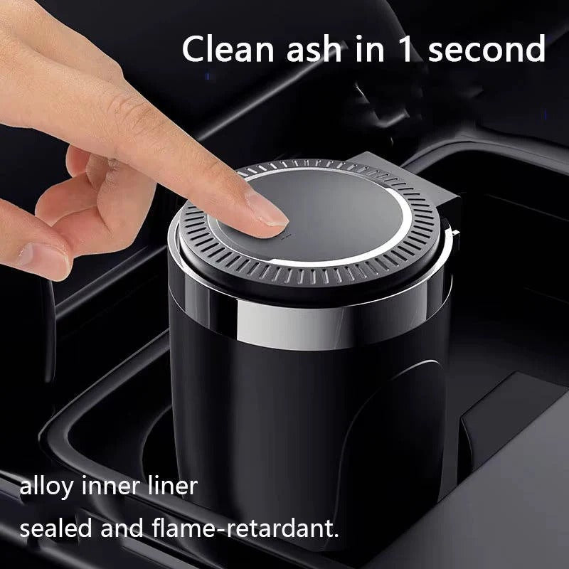 LED Light Portable Cup Holder Ashtray - Lidded, Odor Resistant & Travel-Friendly Design