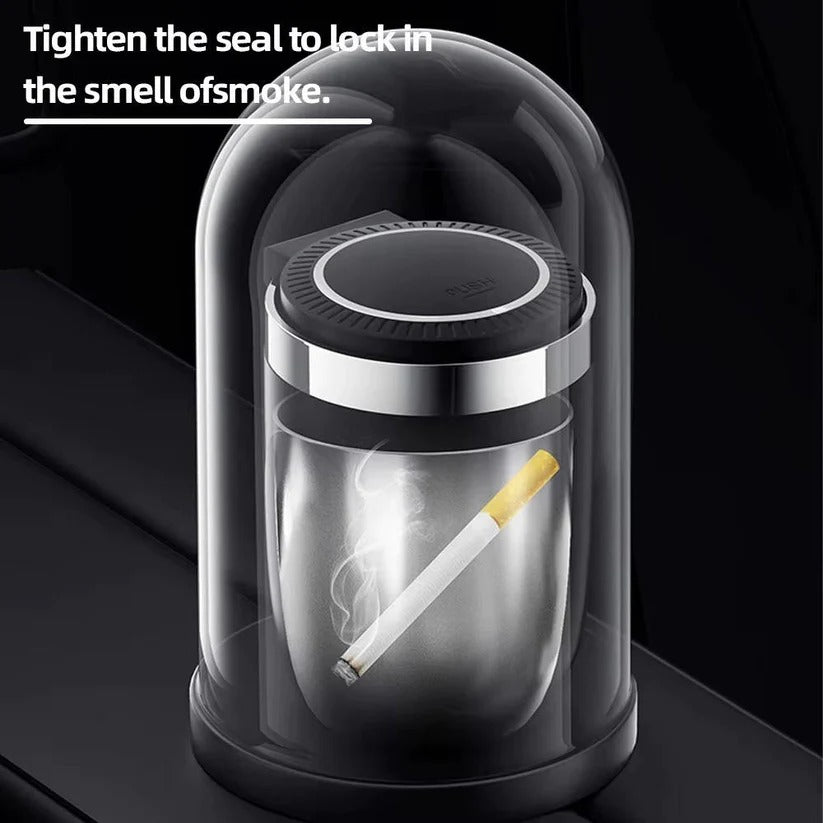 LED Light Portable Cup Holder Ashtray - Lidded, Odor Resistant & Travel-Friendly Design