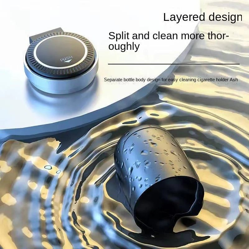 LED Light Portable Cup Holder Ashtray - Lidded, Odor Resistant & Travel-Friendly Design