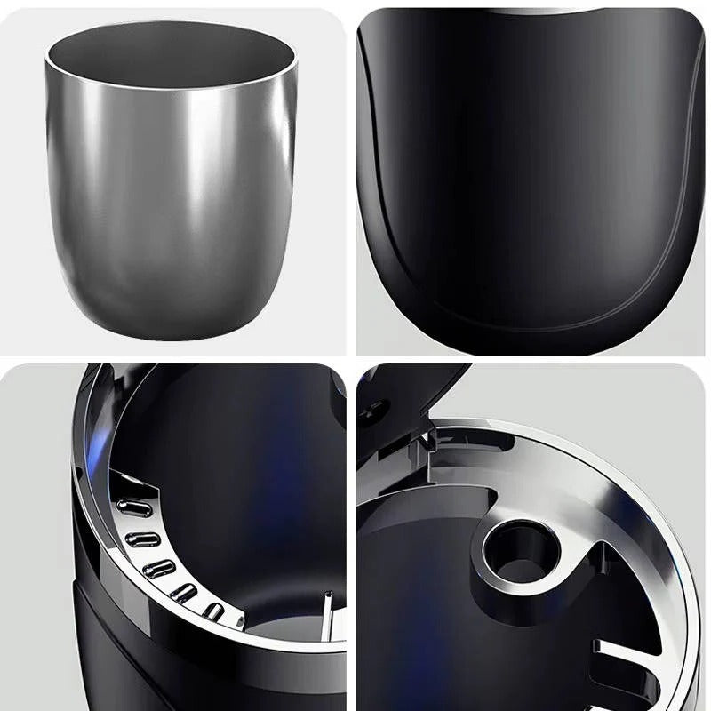 LED Light Portable Cup Holder Ashtray - Lidded, Odor Resistant & Travel-Friendly Design