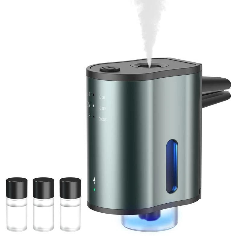 Waterless Car Aromatherapy Diffuser - Adjustable Fragrance Intensity + 3 Refill Bottles for Long-Lasting Freshness
