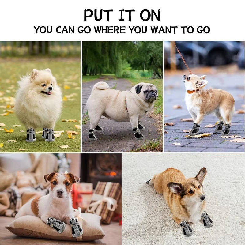 Waterproof & Breathable Dog Paw Boots with Non-Slip Sole - 4 Pack for Outdoor Adventures