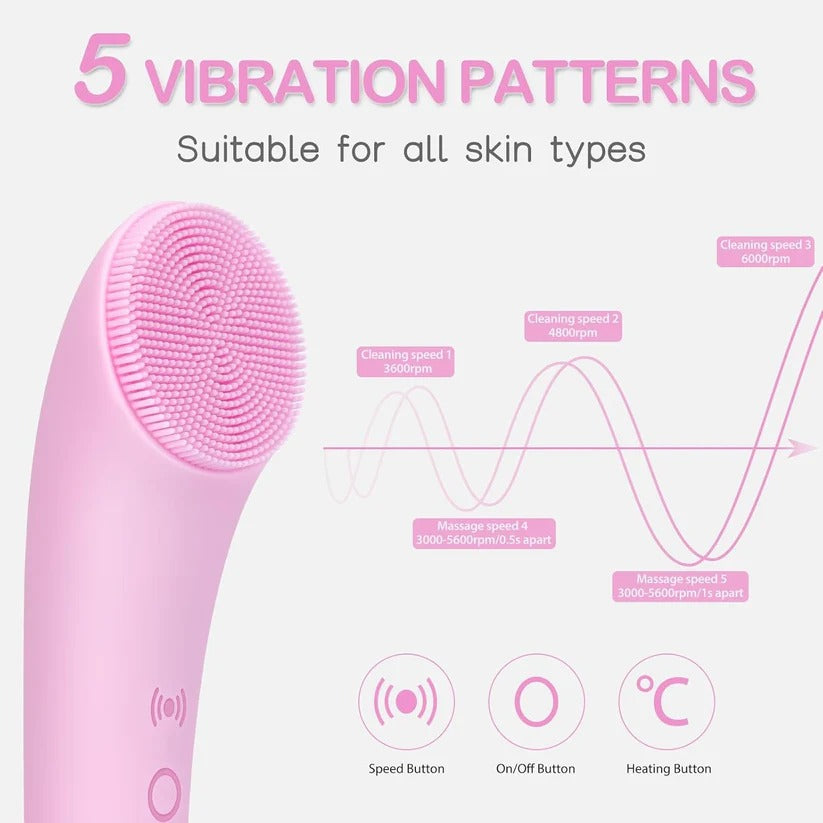 Rechargeable Silicone Face Scrubber with Heated Massage & Vibrating Exfoliation – Spa-Quality Skincare Tool for Deep Cleansing & Gentle Exfoliation