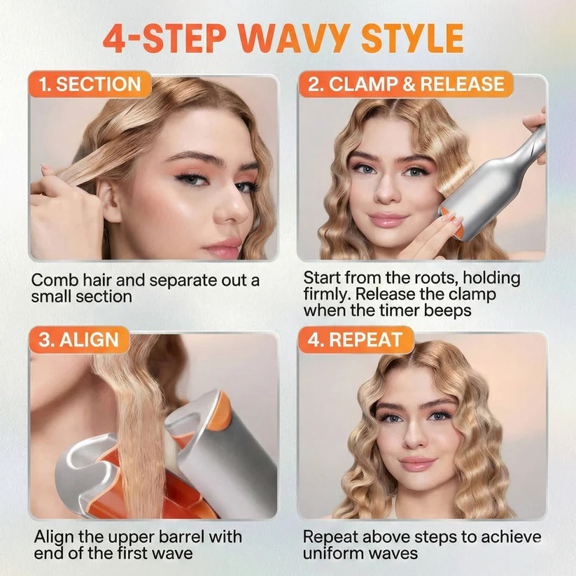 25mm Dual Barrel Hair Waver with 5 Adjustable Heat Settings - Create Effortless Waves & Curls