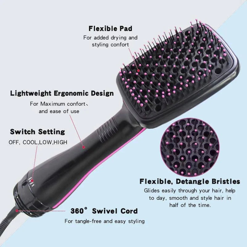 1000W Paddle Blow Dryer Brush - 3 Adjustable Heat Settings for Effortless Styling