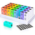 31-Day AM/PM Pill Organizer with Extra-Large Storage Case & Custom Label Stickers for Daily Medication Management