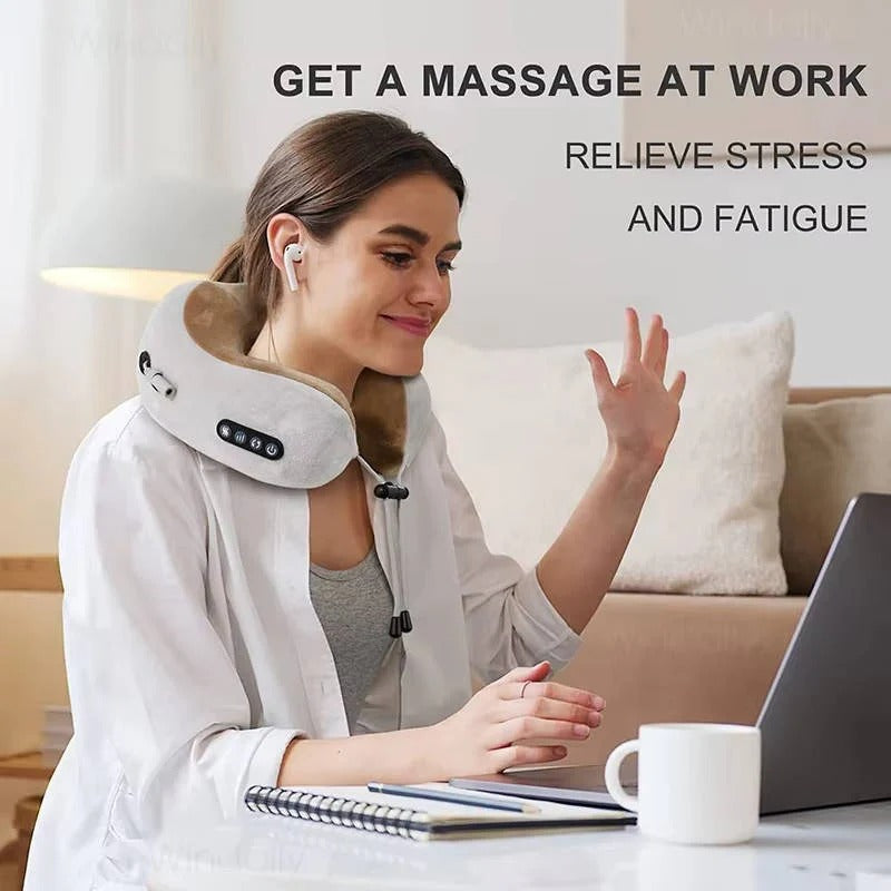 Ergonomic Travel Neck Pillow with Built-In Massager - Ultimate Relaxation Support for Comfortable Journeys