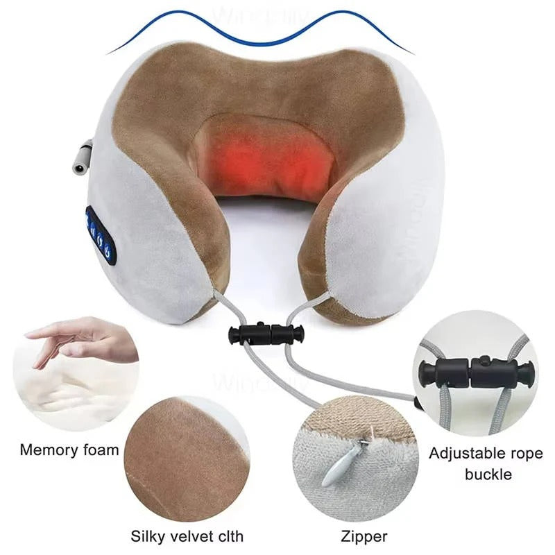 Ergonomic Travel Neck Pillow with Built-In Massager - Ultimate Relaxation Support for Comfortable Journeys