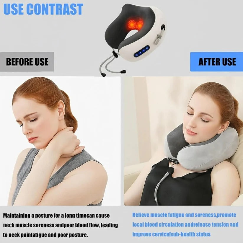 Ergonomic Travel Neck Pillow with Built-In Massager - Ultimate Relaxation Support for Comfortable Journeys