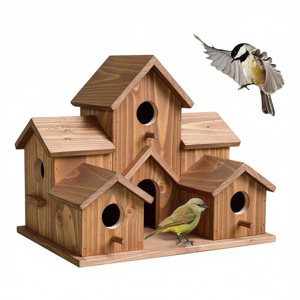 Charming Decorative Villa Design Hanging Wooden Bird House for Outdoor Gardens - Perfect for Attracting Birds