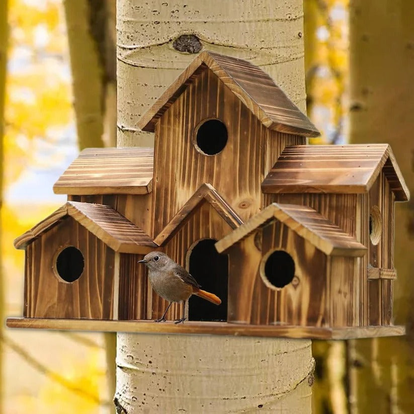 Charming Decorative Villa Design Hanging Wooden Bird House for Outdoor Gardens - Perfect for Attracting Birds