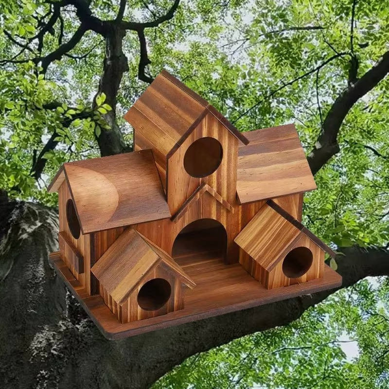 Charming Decorative Villa Design Hanging Wooden Bird House for Outdoor Gardens - Perfect for Attracting Birds