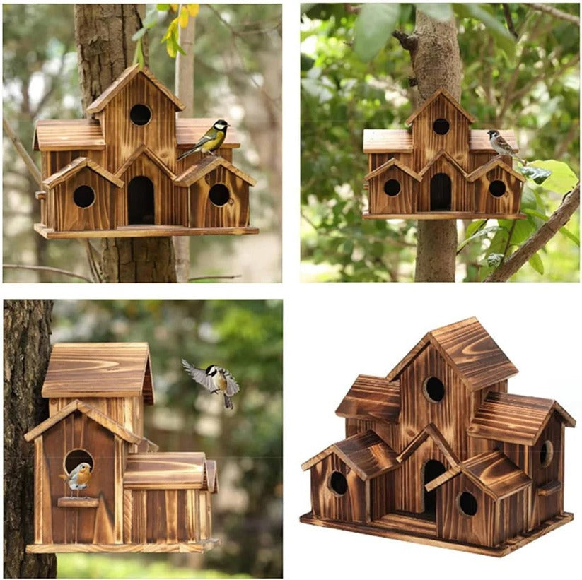 Charming Decorative Villa Design Hanging Wooden Bird House for Outdoor Gardens - Perfect for Attracting Birds