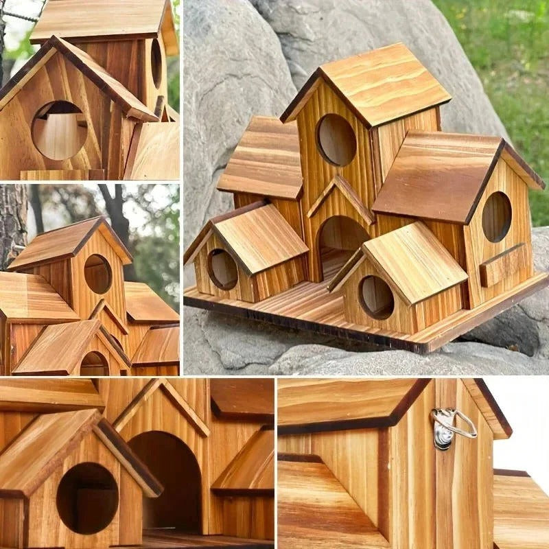 Charming Decorative Villa Design Hanging Wooden Bird House for Outdoor Gardens - Perfect for Attracting Birds