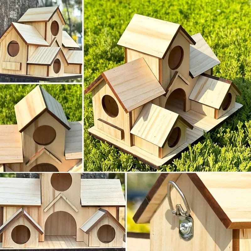Charming Decorative Villa Design Hanging Wooden Bird House for Outdoor Gardens - Perfect for Attracting Birds