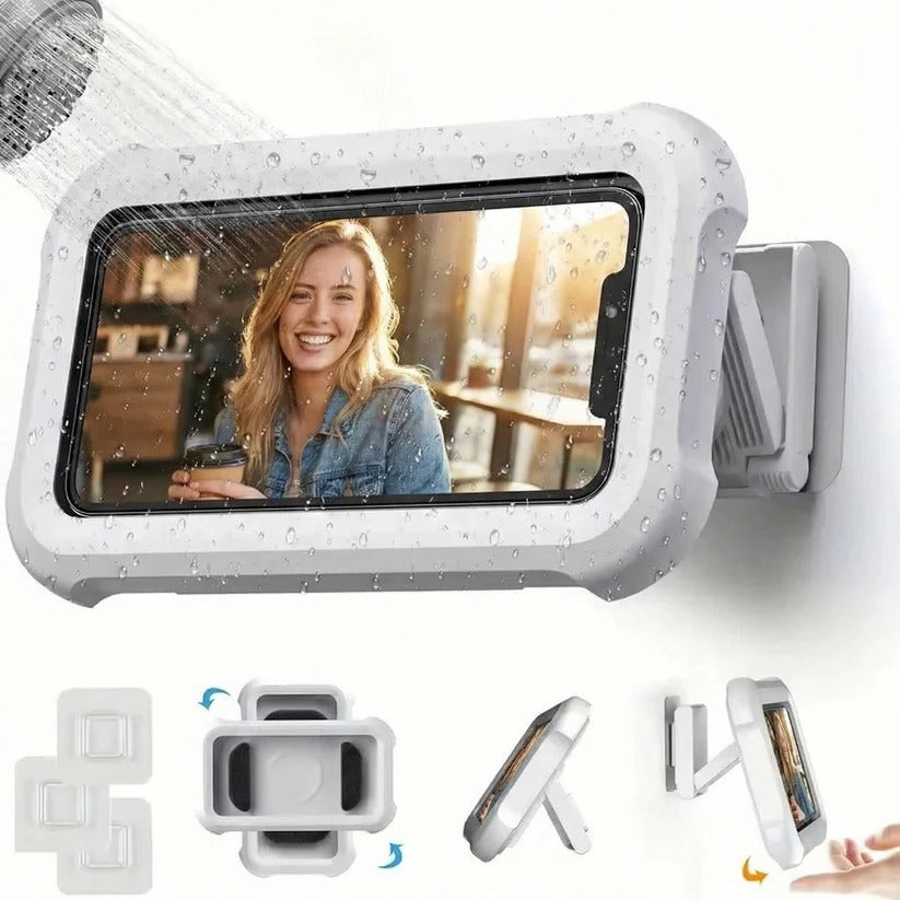 360-Degree Rotating Wall Mount Bathroom Phone Holder for Smartphones up to 6.8 Inches - Perfect for Hands-Free Use