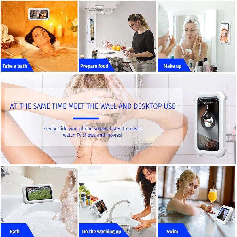 360-Degree Rotating Wall Mount Bathroom Phone Holder for Smartphones up to 6.8 Inches - Perfect for Hands-Free Use