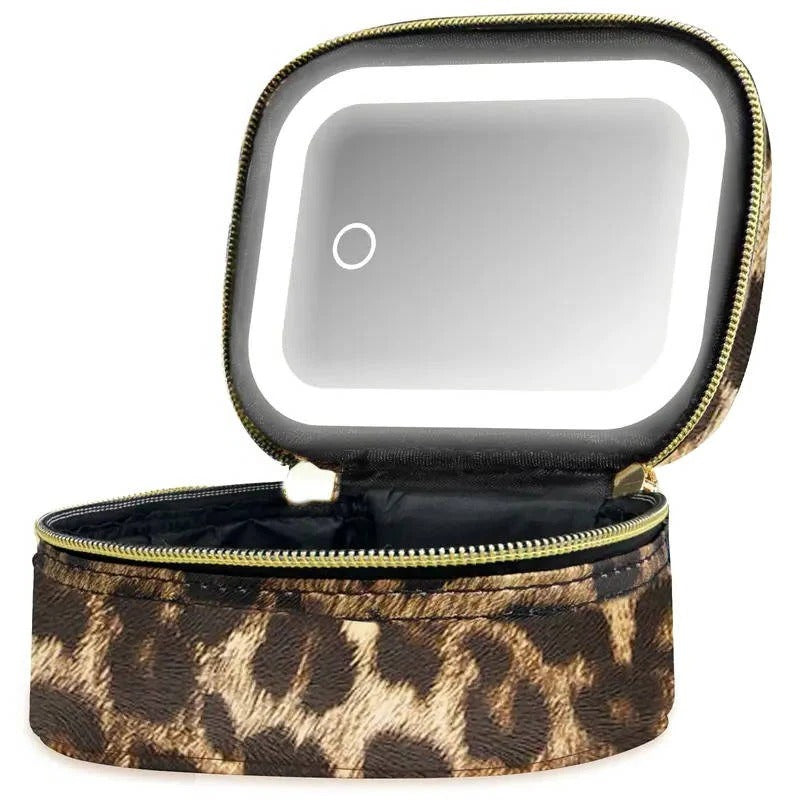 Portable Travel Cosmetic Case with Adjustable LED Mirror & Multi-Compartment Organizer - Ideal for Makeup on the Go