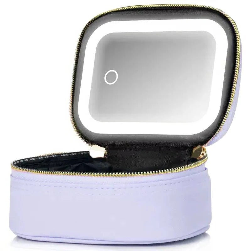 Portable Travel Cosmetic Case with Adjustable LED Mirror & Multi-Compartment Organizer - Ideal for Makeup on the Go