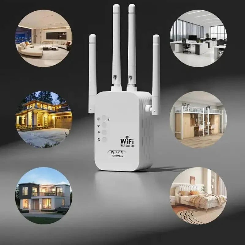 Dual Band Wi-Fi Range Extender with 4 High-Gain Antennas & Ethernet Port - Ultimate Whole Home Coverage Solution