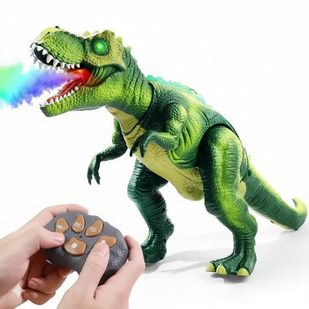 Remote Control T-Rex Dinosaur Toy with Mist Spray, Roaring Sounds, and LED Lights - Interactive Jurassic Adventure for Kids