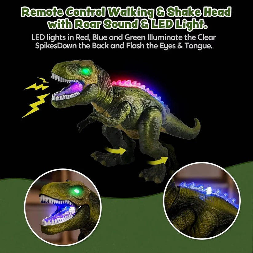 Remote Control T-Rex Dinosaur Toy with Mist Spray, Roaring Sounds, and LED Lights - Interactive Jurassic Adventure for Kids