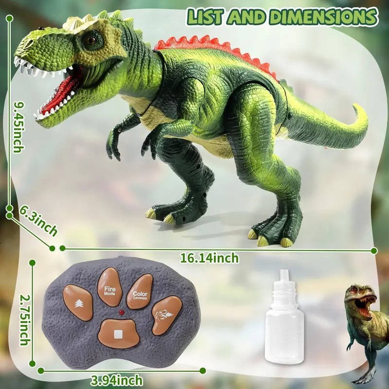 Remote Control T-Rex Dinosaur Toy with Mist Spray, Roaring Sounds, and LED Lights - Interactive Jurassic Adventure for Kids