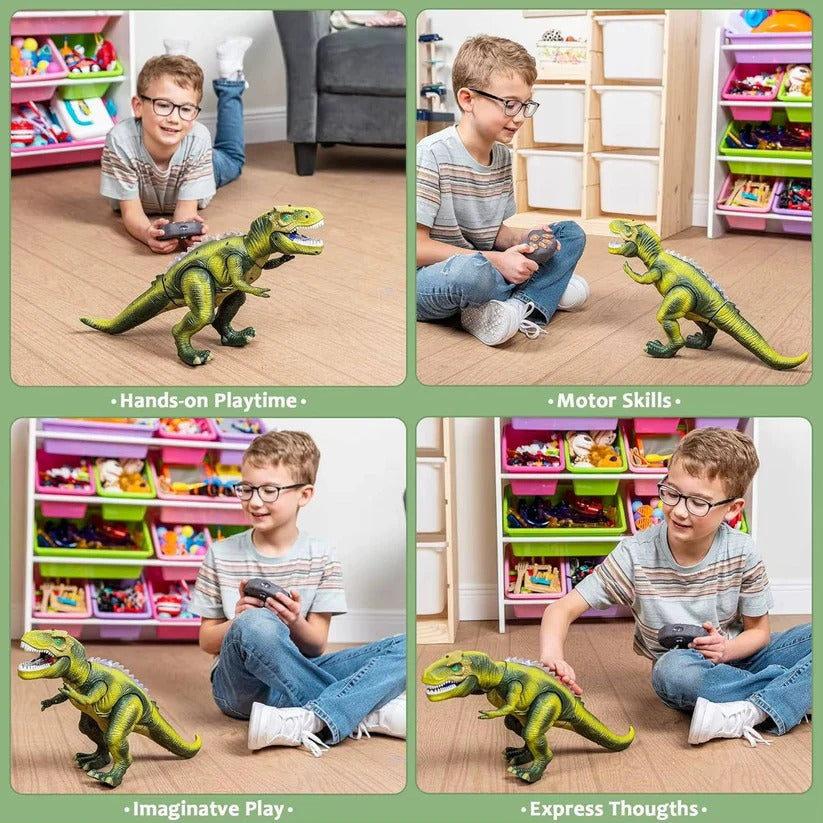 Remote Control T-Rex Dinosaur Toy with Mist Spray, Roaring Sounds, and LED Lights - Interactive Jurassic Adventure for Kids