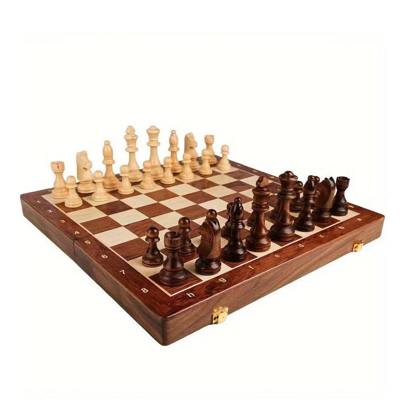 Premium Folding Walnut Wood Chess Set with Weighted Pieces & Convenient Storage - Perfect for Home & Travel