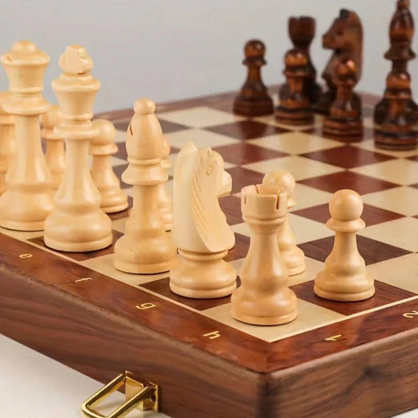 Premium Folding Walnut Wood Chess Set with Weighted Pieces & Convenient Storage - Perfect for Home & Travel