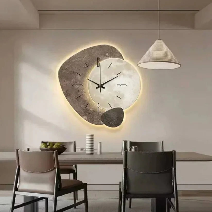 Elegant Natural Wood Wall Clock with Soft LED Lighting - Modern Home Decor Accent