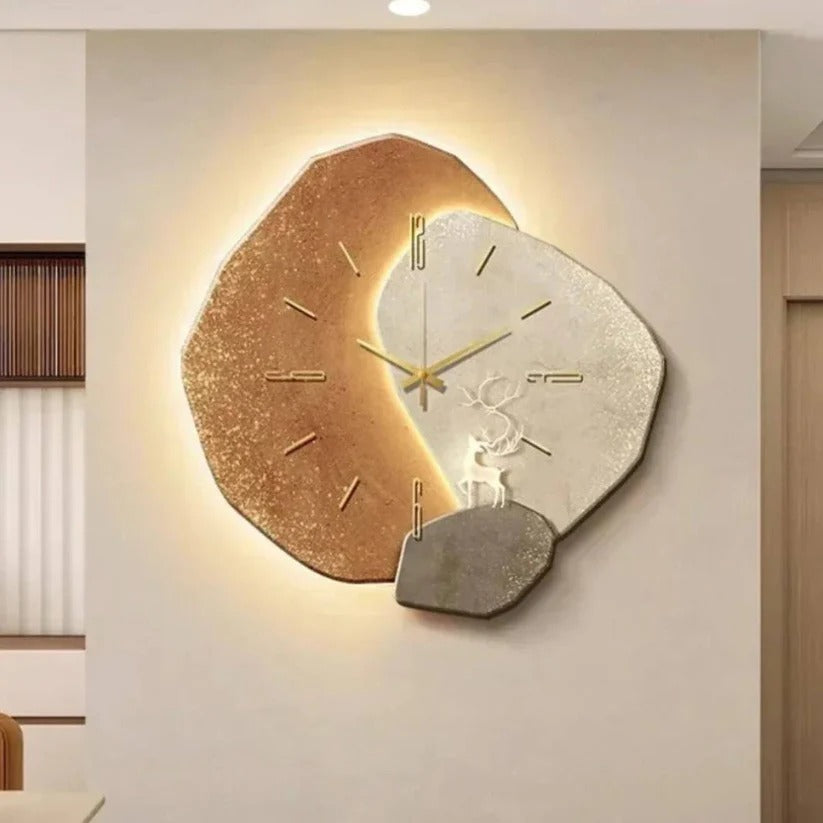 Elegant Natural Wood Wall Clock with Soft LED Lighting - Modern Home Decor Accent