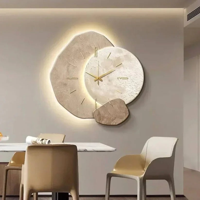 Elegant Natural Wood Wall Clock with Soft LED Lighting - Modern Home Decor Accent