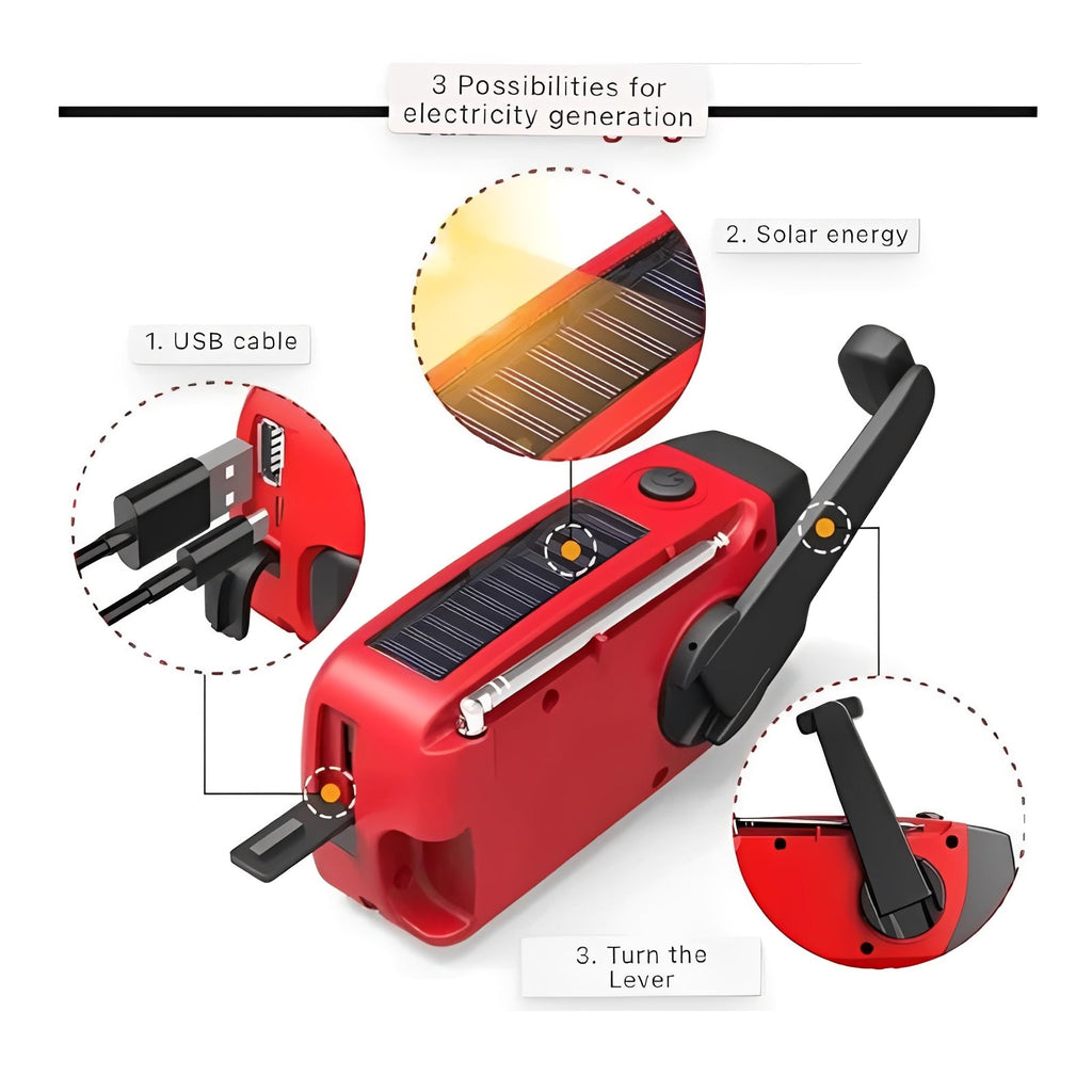 Hand Crank Emergency Radio - AM/FM/WB Bands, LED Flashlight, Rechargeable Battery & SOS Alarm - Ideal for Camping, Hiking & Emergency Preparedness