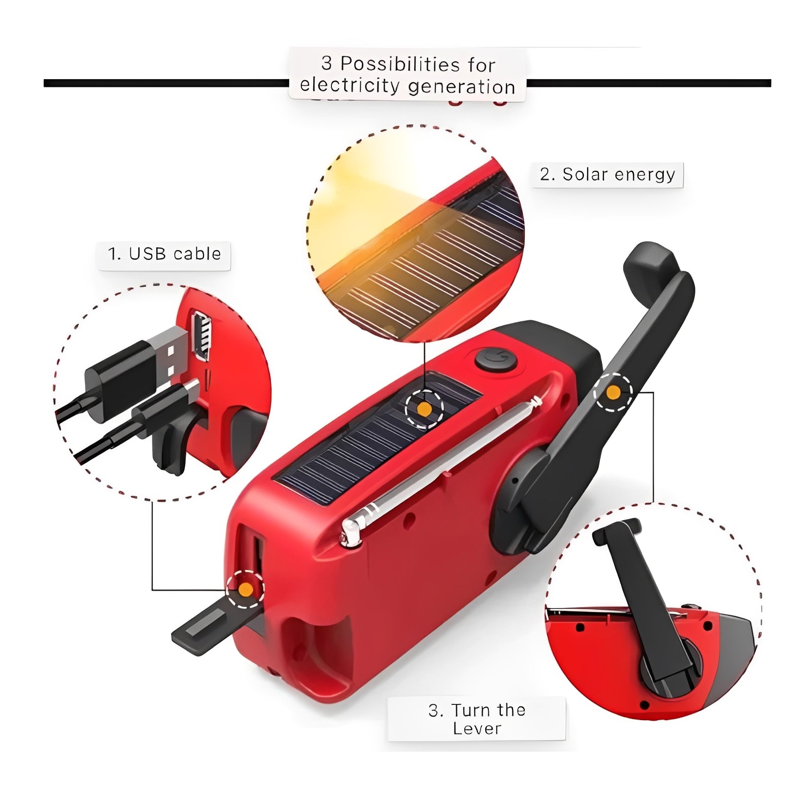 Hand Crank Emergency Radio - AM/FM/WB Bands, LED Flashlight, Rechargeable Battery & SOS Alarm - Ideal for Camping, Hiking & Emergency Preparedness