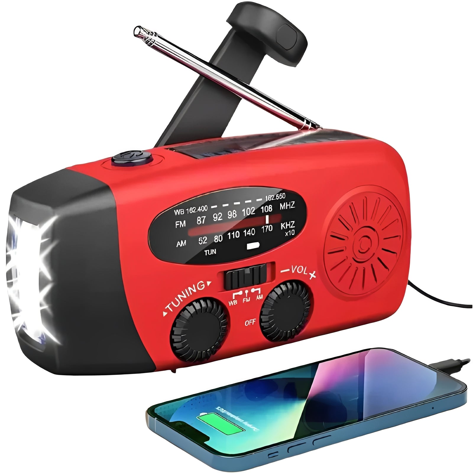 Hand Crank Emergency Radio - AM/FM/WB Bands, LED Flashlight, Rechargeable Battery & SOS Alarm - Ideal for Camping, Hiking & Emergency Preparedness