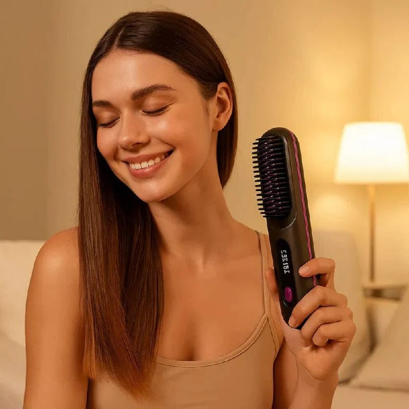Ceramic Electric Hair Straightening Brush - Anti-Frizz Technology for Quick & Gentle Styling | Perfect for All Hair Types