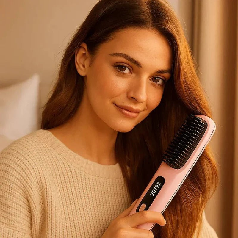 Ceramic Electric Hair Straightening Brush - Anti-Frizz Technology for Quick & Gentle Styling | Perfect for All Hair Types