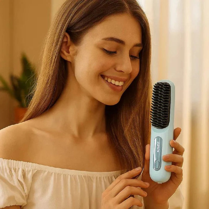 Ceramic Electric Hair Straightening Brush - Anti-Frizz Technology for Quick & Gentle Styling | Perfect for All Hair Types