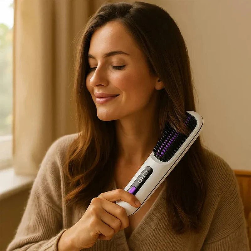 Ceramic Electric Hair Straightening Brush - Anti-Frizz Technology for Quick & Gentle Styling | Perfect for All Hair Types