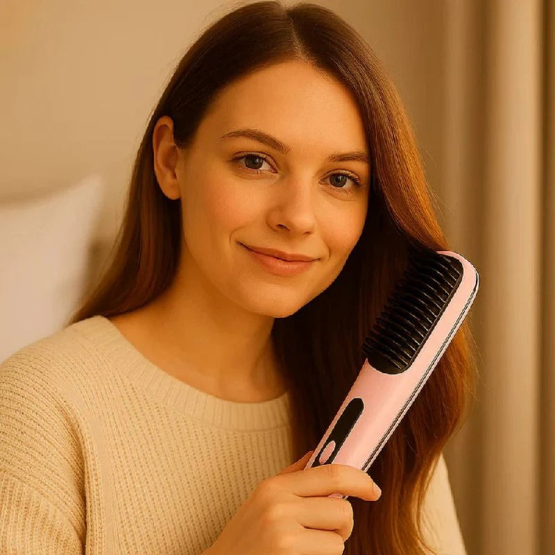 Ceramic Electric Hair Straightening Brush - Anti-Frizz Technology for Quick & Gentle Styling | Perfect for All Hair Types