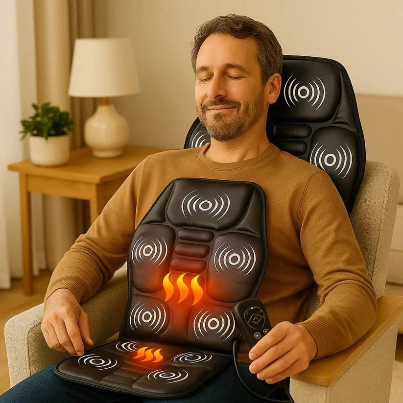 Vibrating Massage Seat Cushion with Heat & Remote Control - Ultimate Back, Neck & Hip Relief
