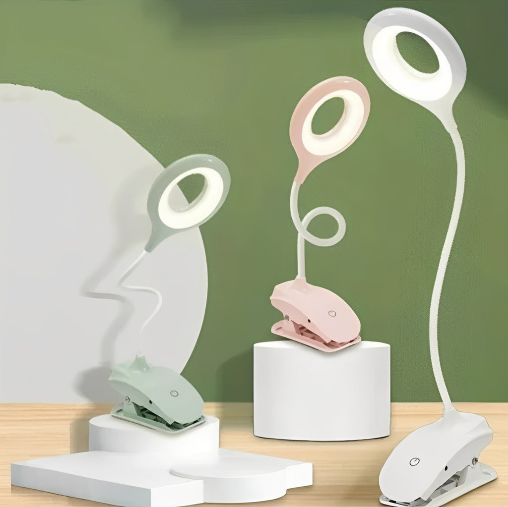 Dimmable USB Rechargeable Clip-On Gooseneck LED Reading Light for Desk Use - Flexible Arm, Perfect for Books & Laptops