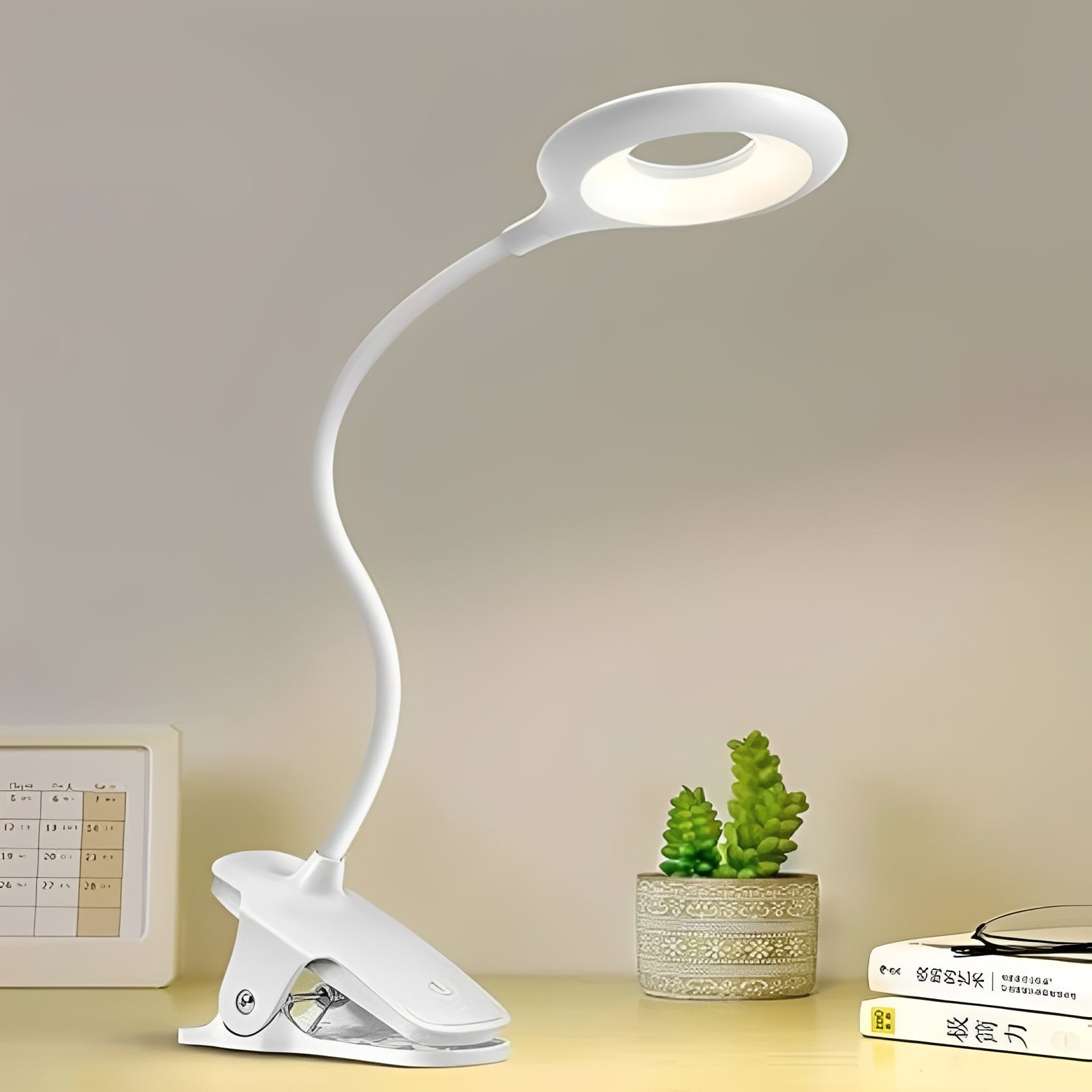 Dimmable USB Rechargeable Clip-On Gooseneck LED Reading Light for Desk Use - Flexible Arm, Perfect for Books & Laptops