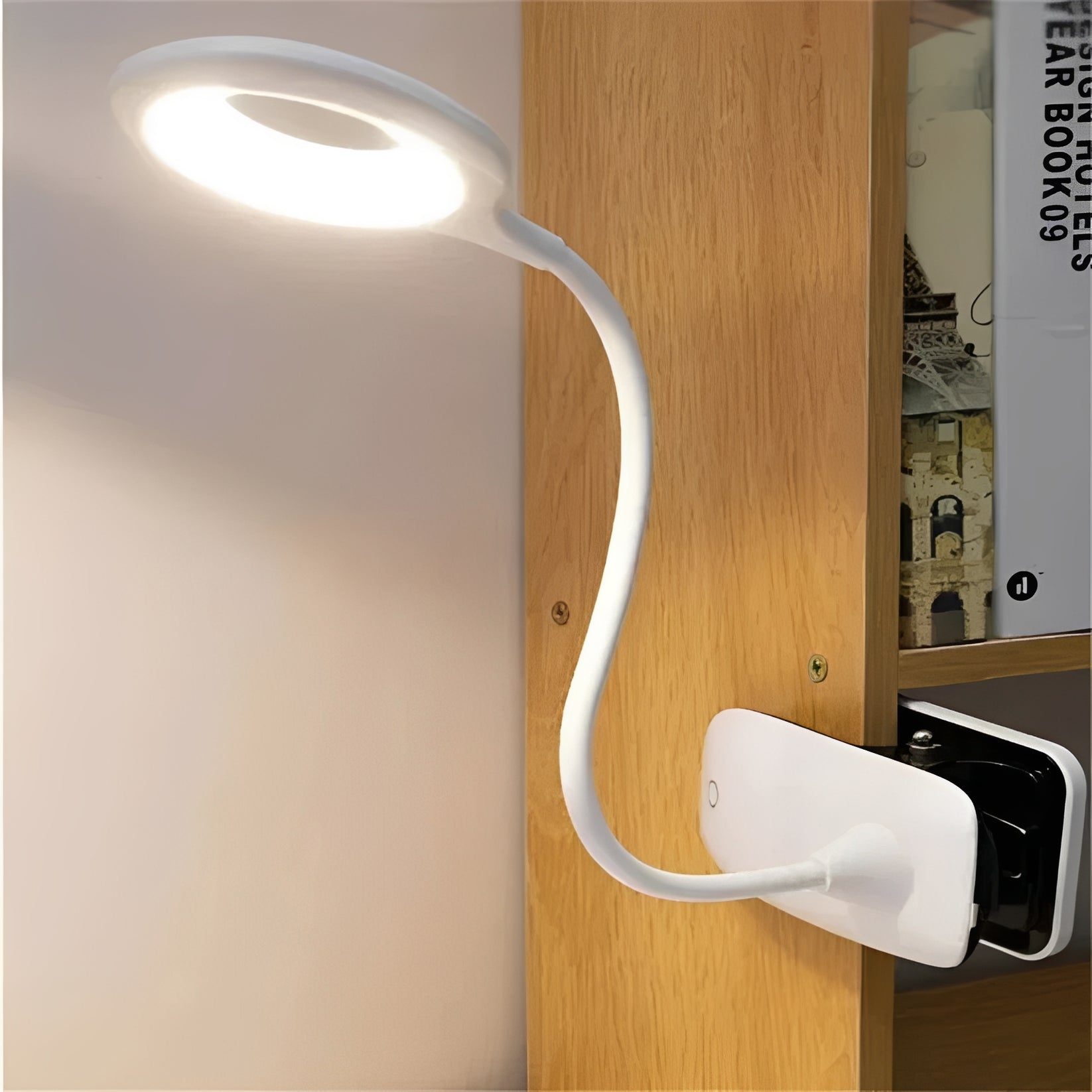 Dimmable USB Rechargeable Clip-On Gooseneck LED Reading Light for Desk Use - Flexible Arm, Perfect for Books & Laptops