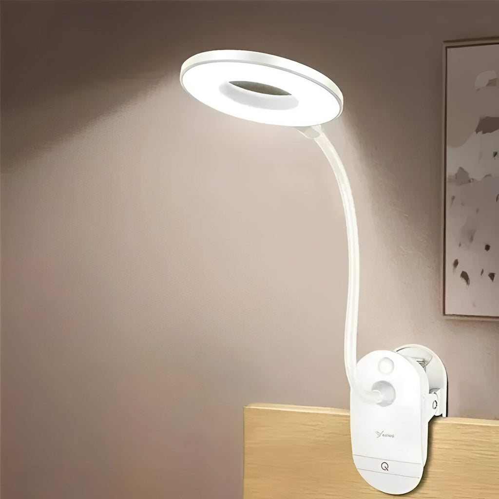 Dimmable USB Rechargeable Clip-On Gooseneck LED Reading Light for Desk Use - Flexible Arm, Perfect for Books & Laptops