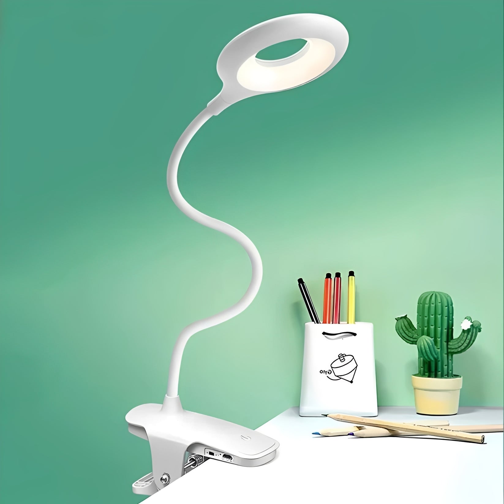 Dimmable USB Rechargeable Clip-On Gooseneck LED Reading Light for Desk Use - Flexible Arm, Perfect for Books & Laptops