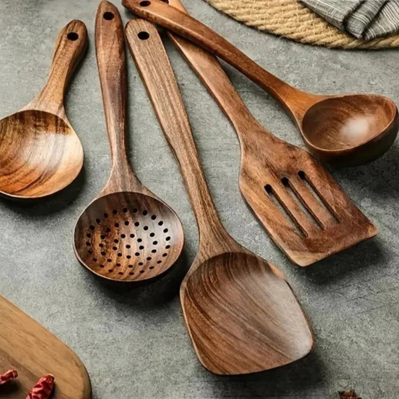 Premium Natural Acacia Hardwood Cooking Utensil Set – Eco-Friendly Kitchen Tools for Cooking & Baking