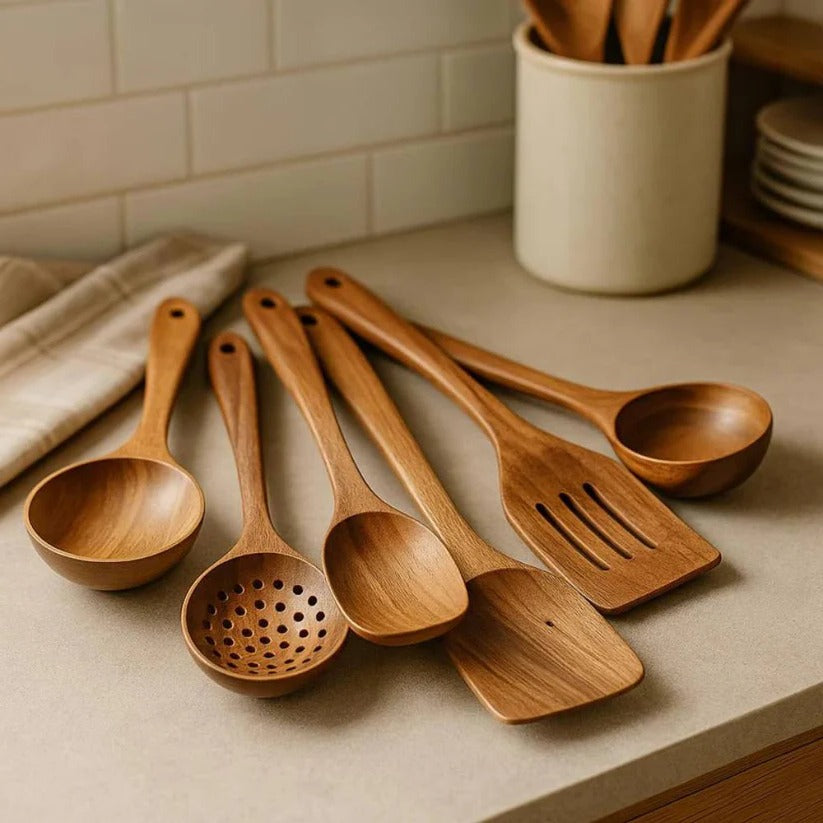 Premium Natural Acacia Hardwood Cooking Utensil Set – Eco-Friendly Kitchen Tools for Cooking & Baking