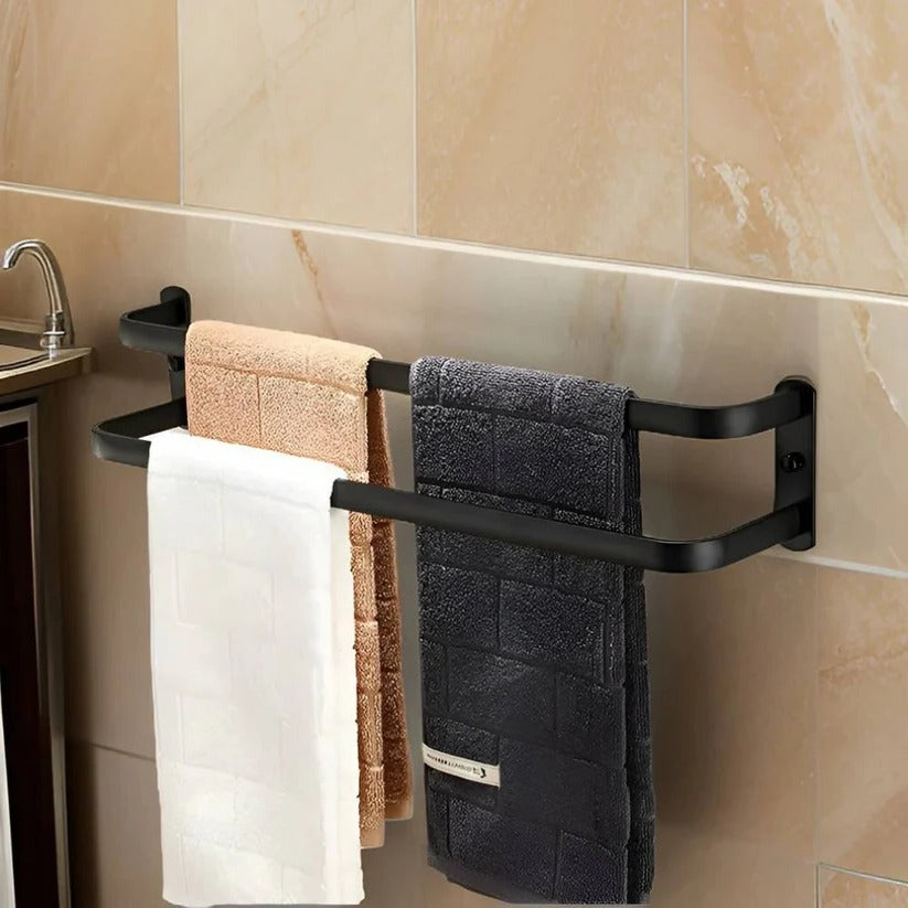 Stylish Layered Aluminum Wall-Mounted Towel Rack - Space-Saving Bathroom Storage Solution